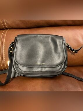 Marc Jacobs Black Leather Saddle Crossbody with Gold Accents